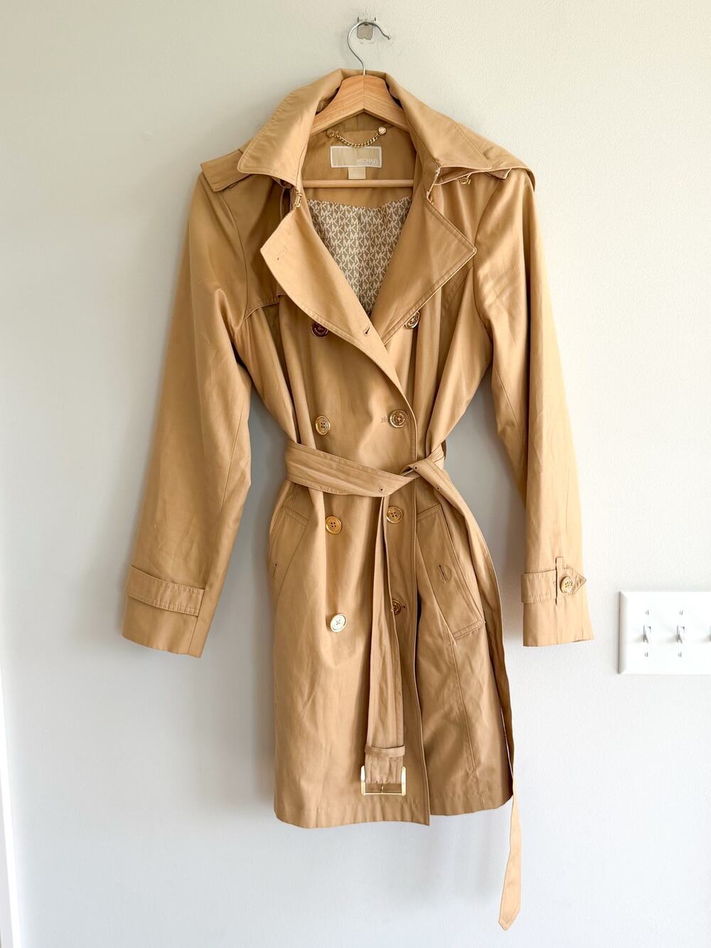 MICHAEL Michael Kors Double-Breasted Belted Casual Trench Coat Brown M